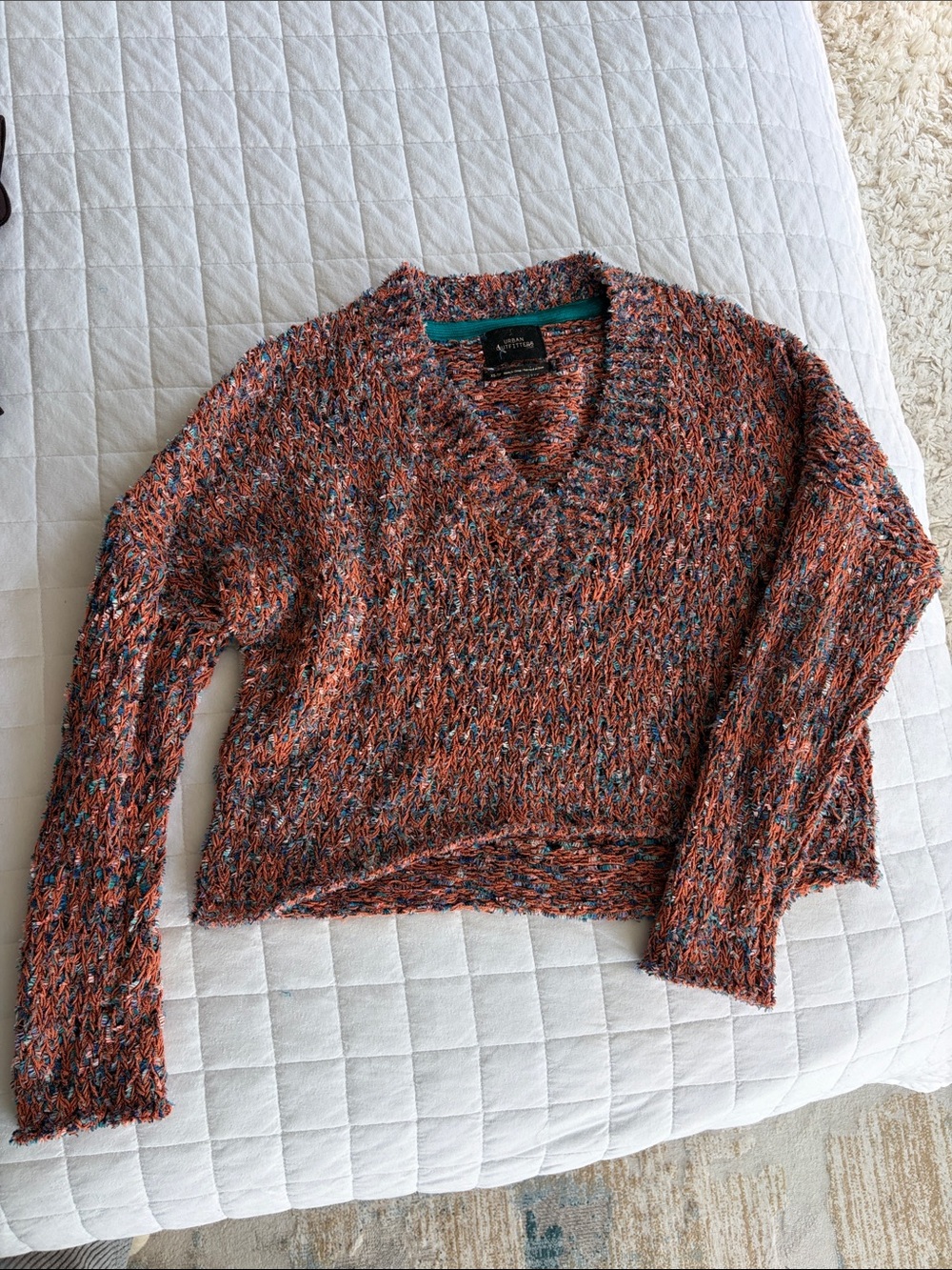 Urban Outfitters Orange and Blue Speckled V-Neck Sweater